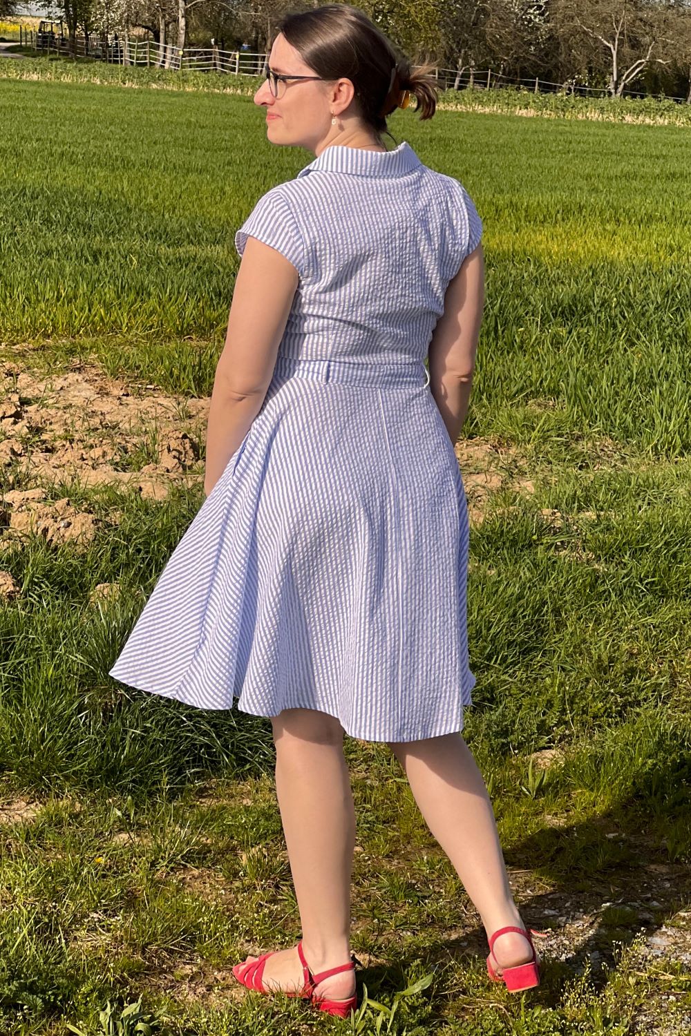 gestreiftes Kleid Ava Short, Seersucker Blue
