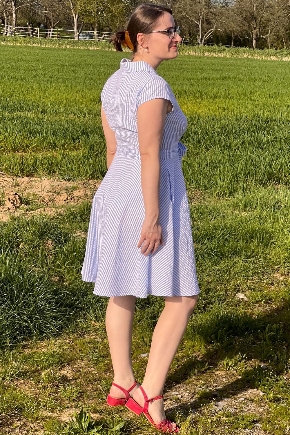 gestreiftes Kleid Ava Short, Seersucker Blue