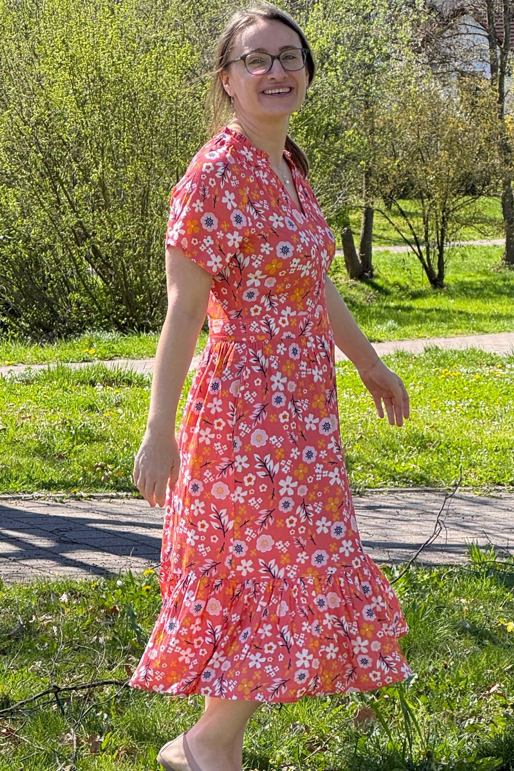 luftiges Midikleid, Red Ditsy