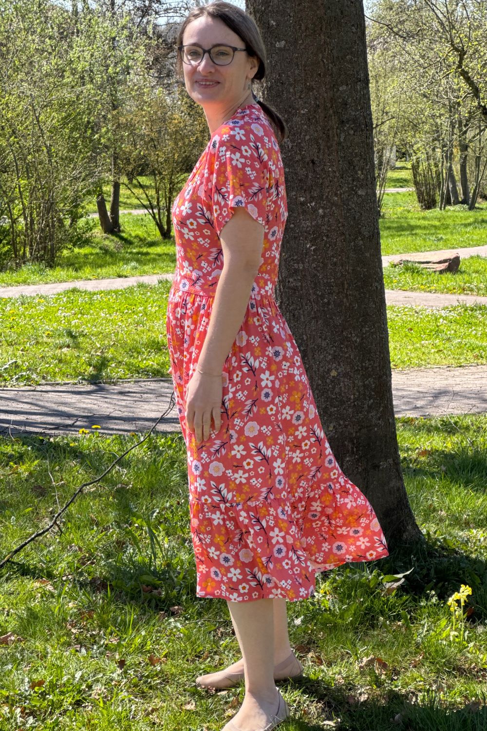 luftiges Midikleid, Red Ditsy