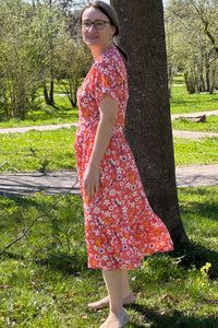 luftiges Midikleid, Red Ditsy