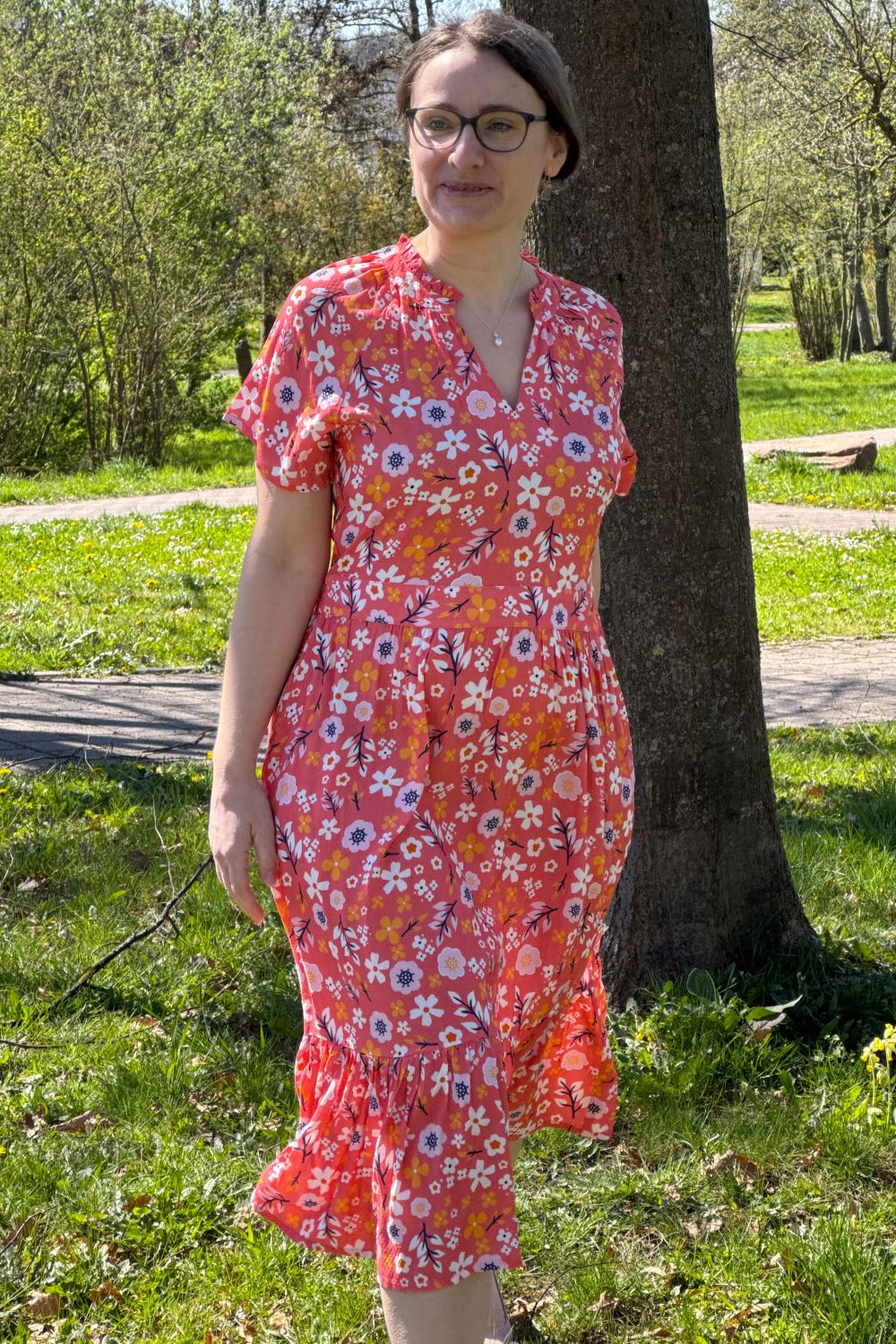 luftiges Midikleid, Red Ditsy