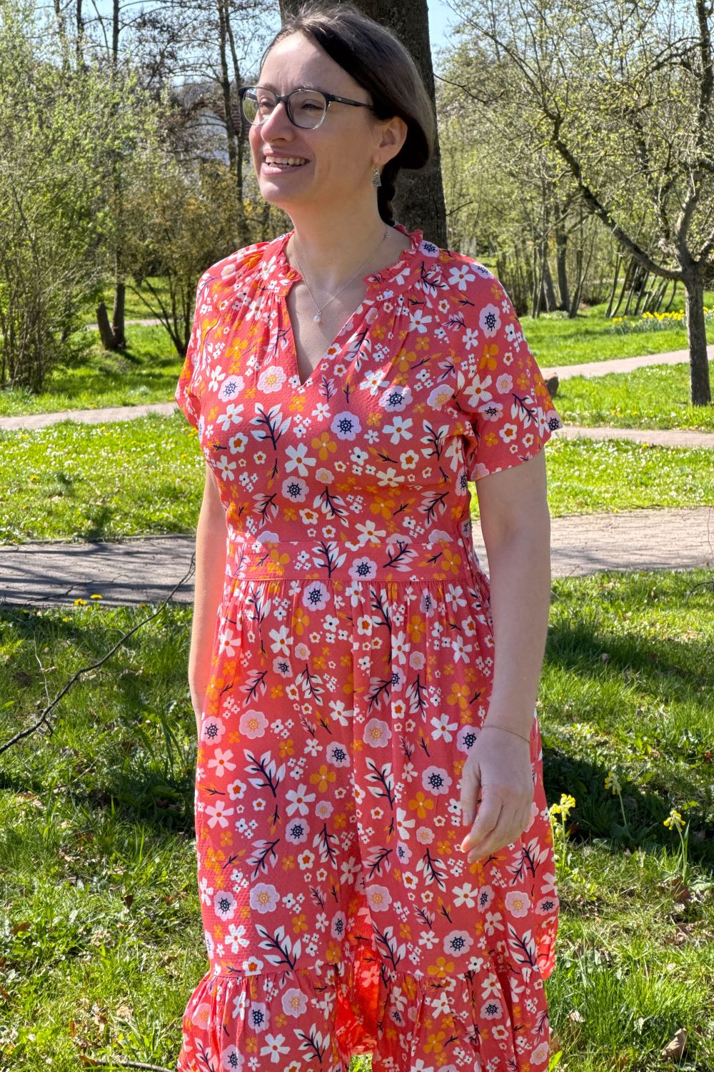 luftiges Midikleid, Red Ditsy