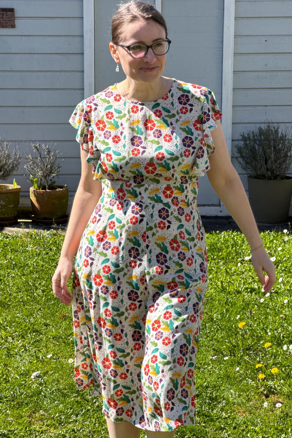 tailliertes Kleid Flügelärmel, Kimono