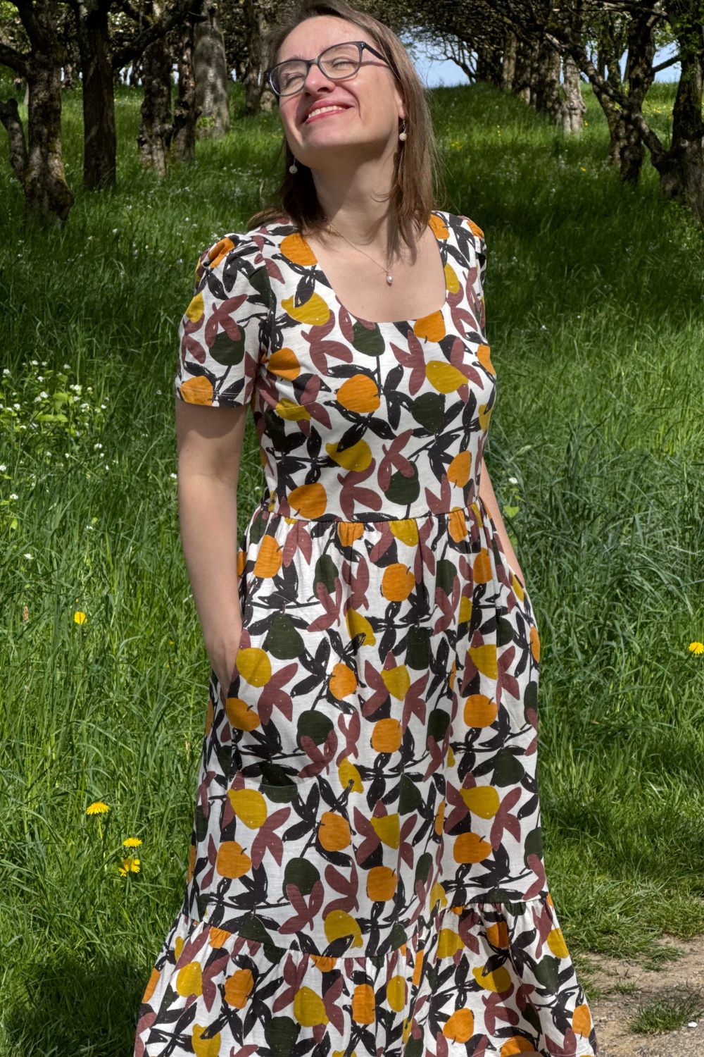 Square Neck Midikleid, Ivory