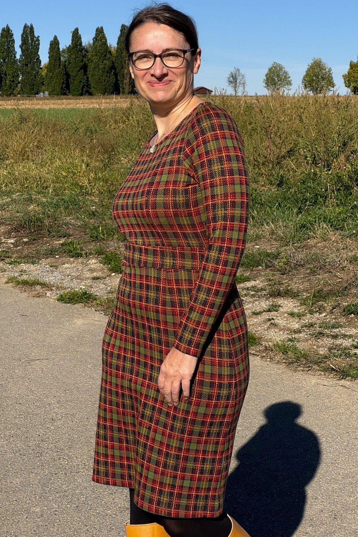 Elise Dress Surplus Square, Sphagnum - Kleid Etuischnitt Karo langarm