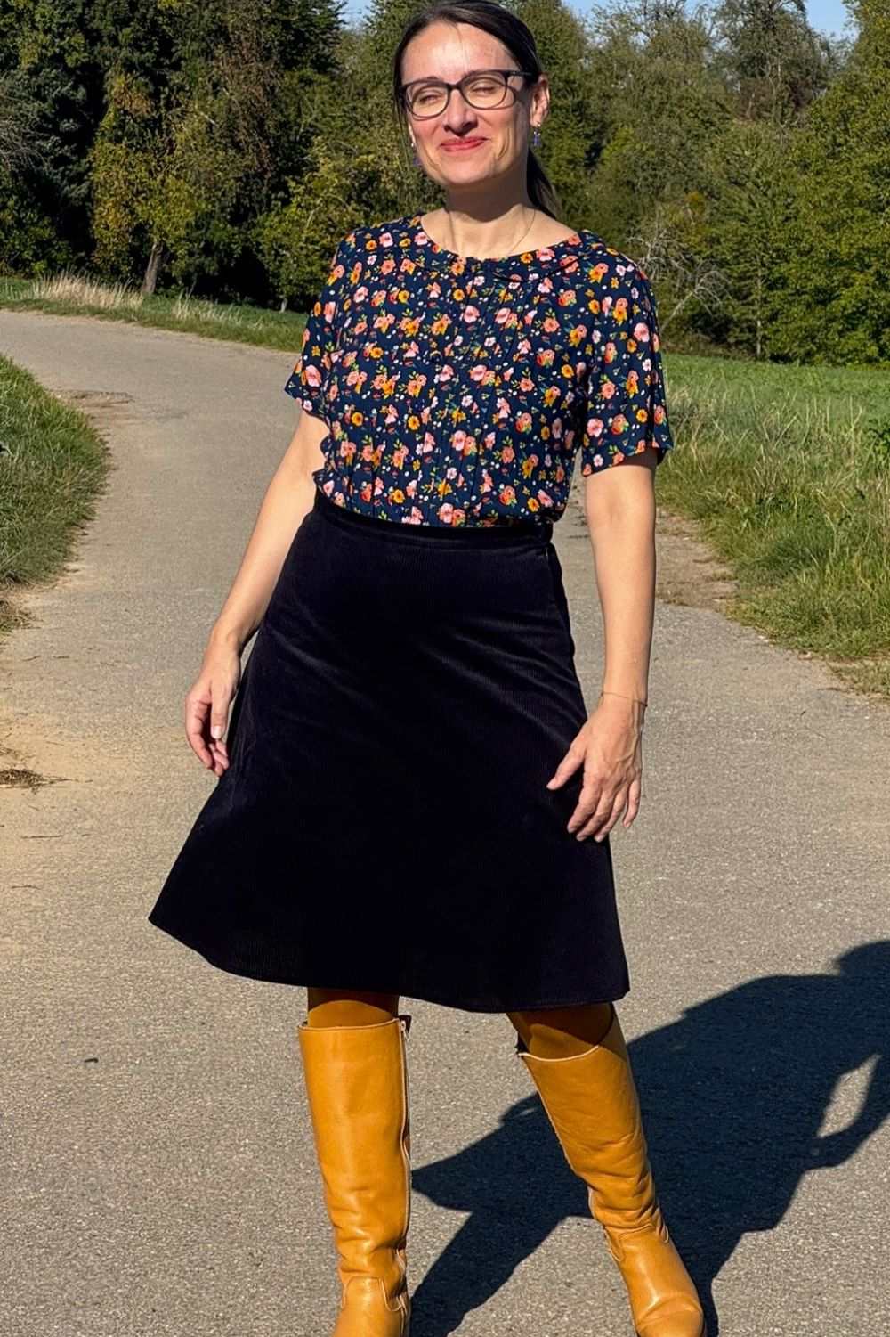 Cordrock A-Line Skirt, Marine - ausgestellter Rock knielang