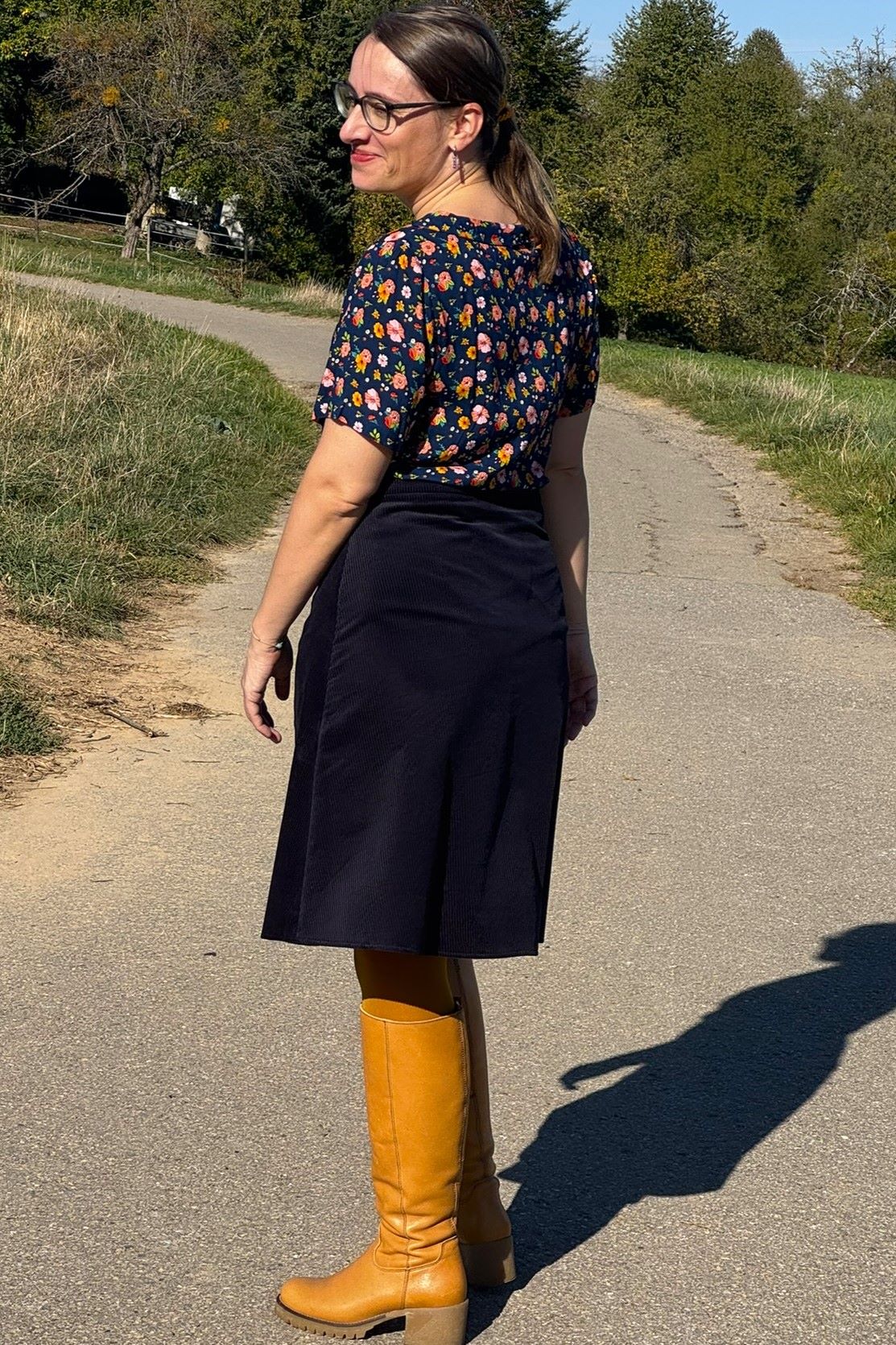 Cordrock A-Line Skirt, Marine - ausgestellter Rock knielang