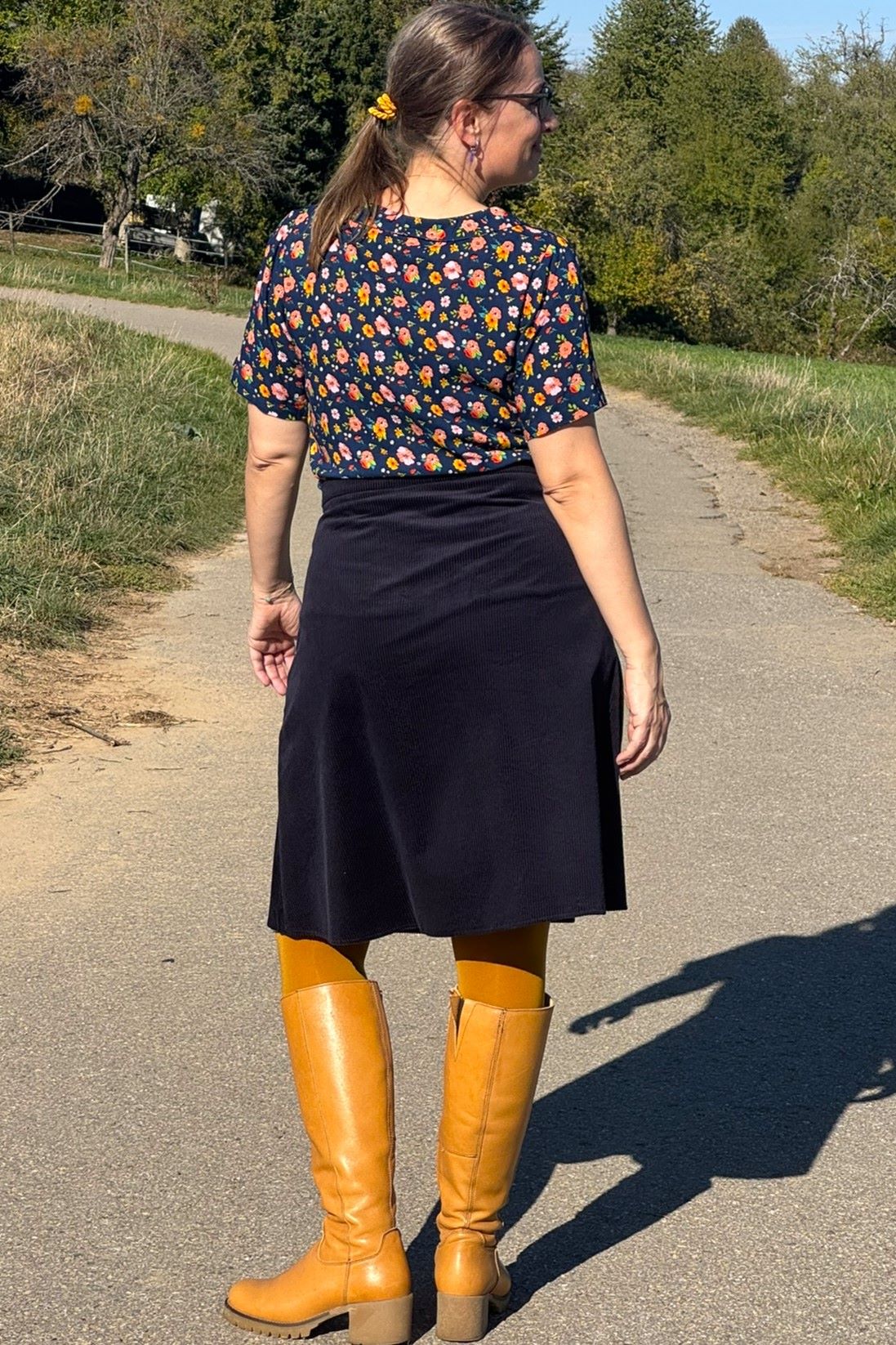 Cordrock A-Line Skirt, Marine - ausgestellter Rock knielang