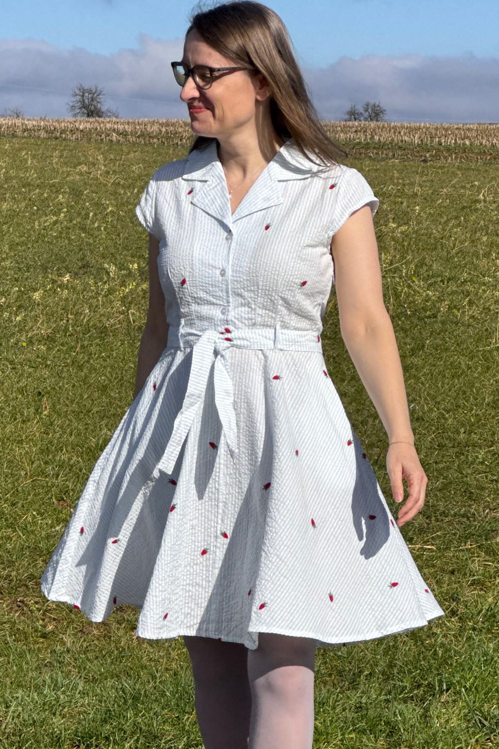 gestreiftes Kleid, Berries Embroidery