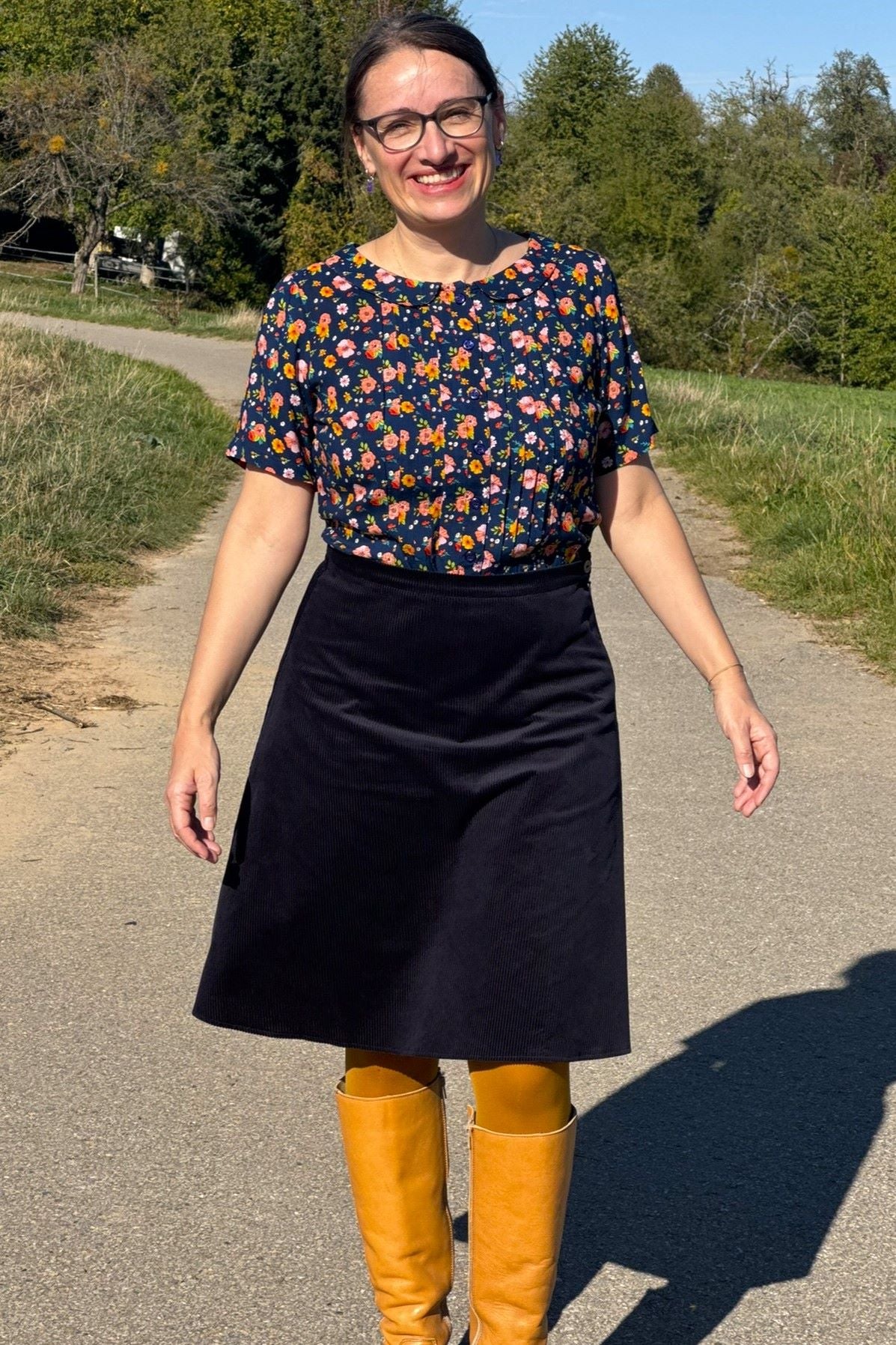 Cordrock A-Line Skirt, Marine - ausgestellter Rock knielang
