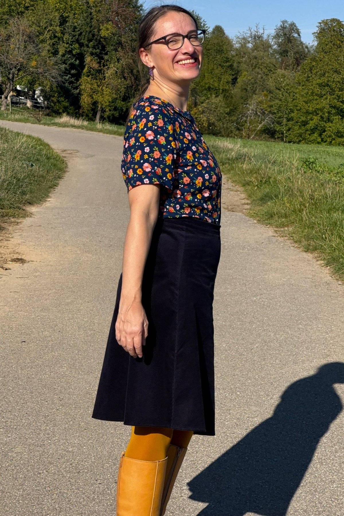Cordrock A-Line Skirt, Marine - ausgestellter Rock knielang