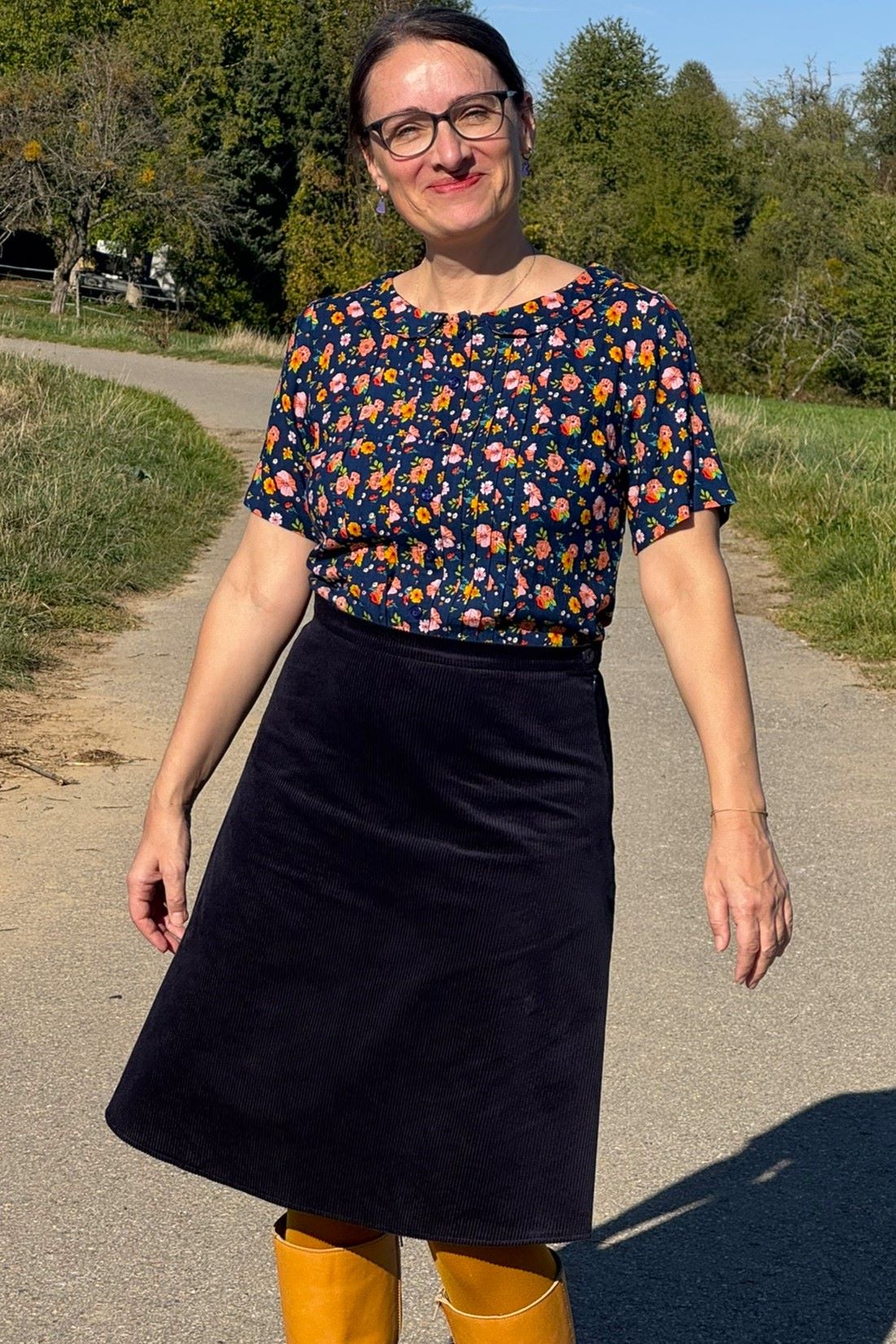 Cordrock A-Line Skirt, Marine - ausgestellter Rock knielang