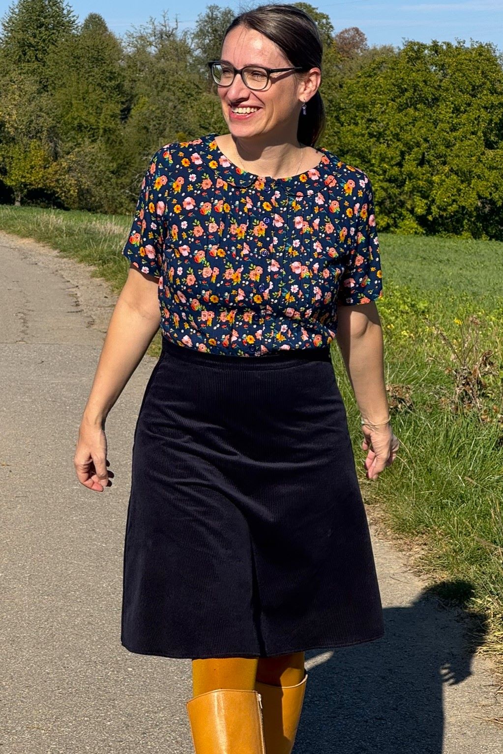 Cordrock A-Line Skirt, Marine - ausgestellter Rock knielang