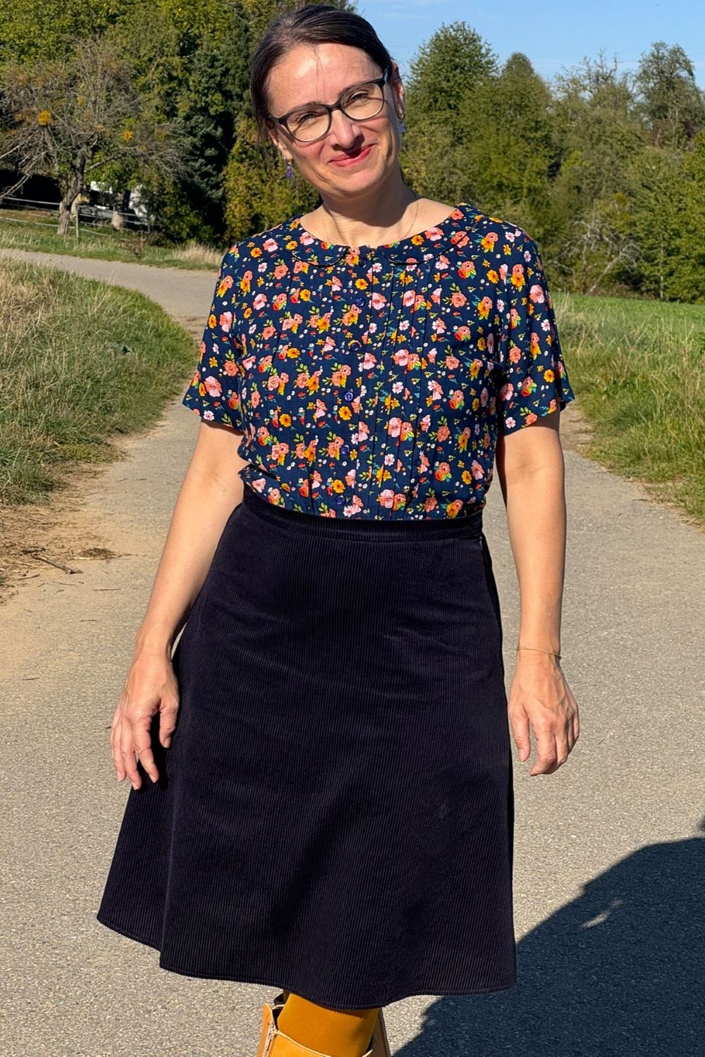 Cordrock A-Line Skirt, Marine - ausgestellter Rock knielang