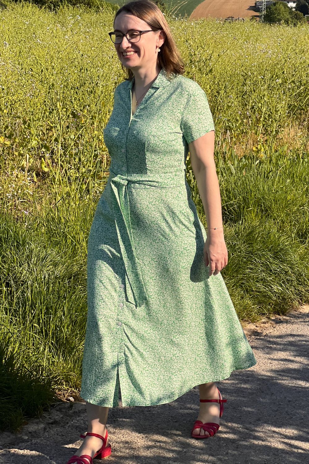 Jonie Dress, Green Ditsy
