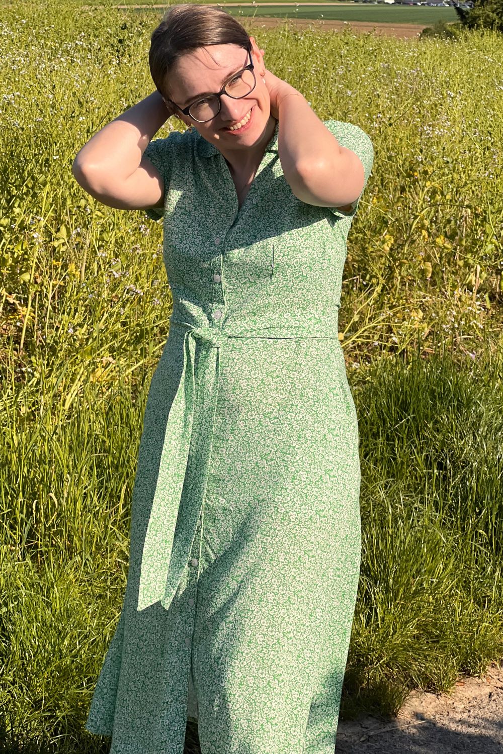 Jonie Dress, Green Ditsy