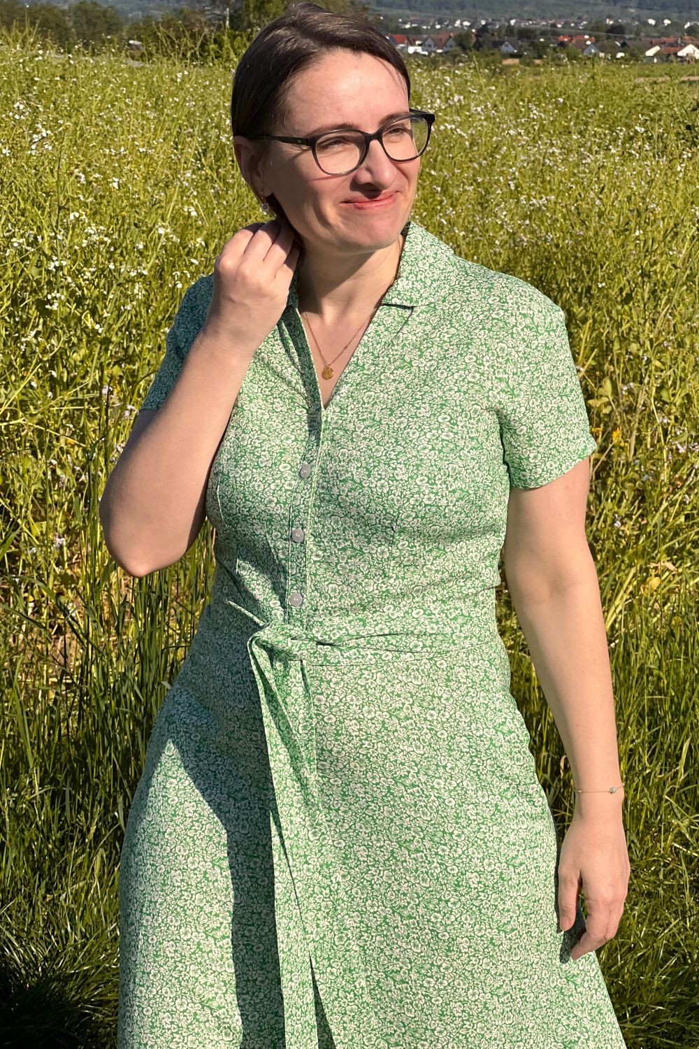 Jonie Dress, Green Ditsy