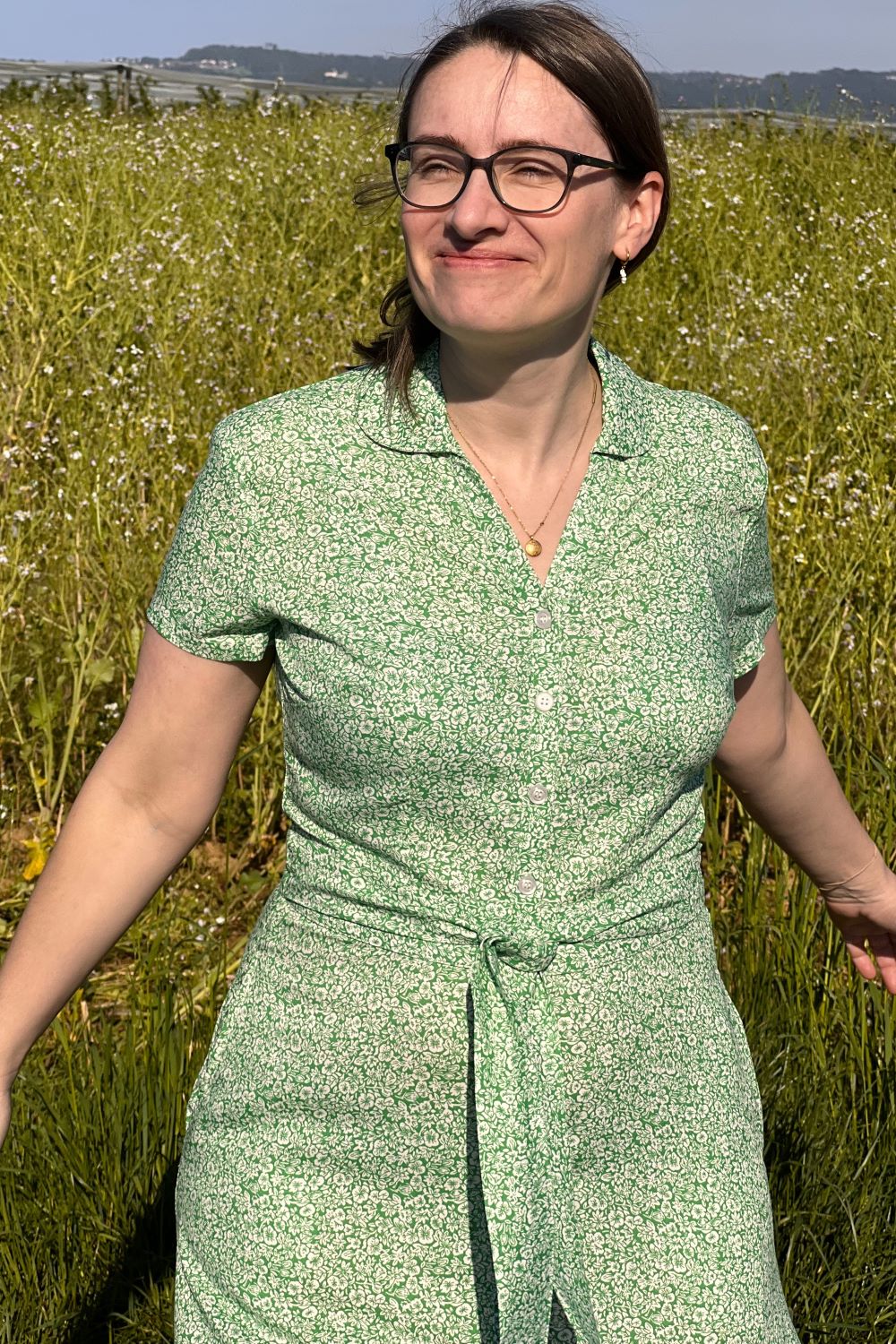 Jonie Dress, Green Ditsy