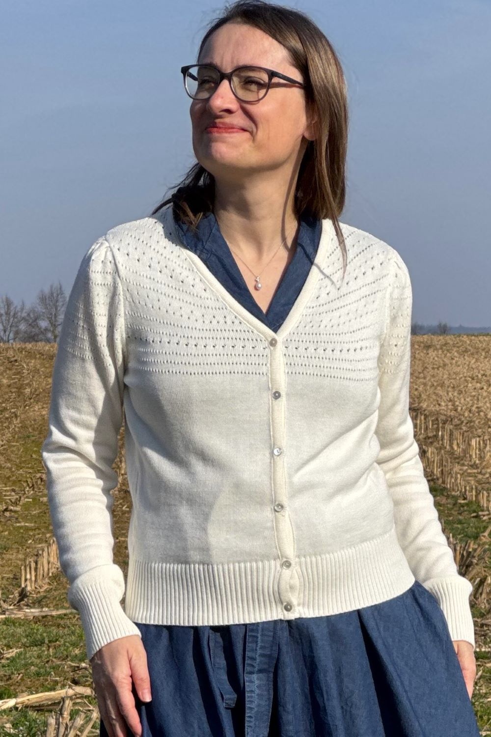 Lucia V-Neck Cardigan, Ecru