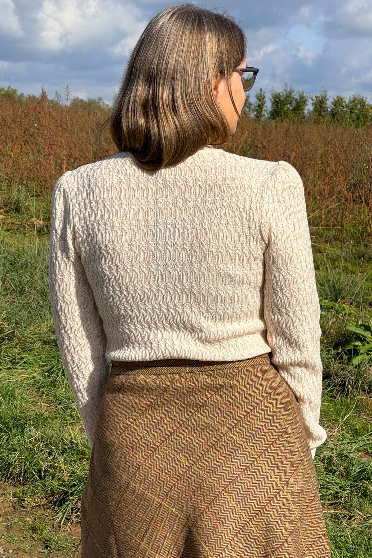 A-Line Button Skirt, Tartan Caramel - Rock Tweed-Mischgewebe knielang