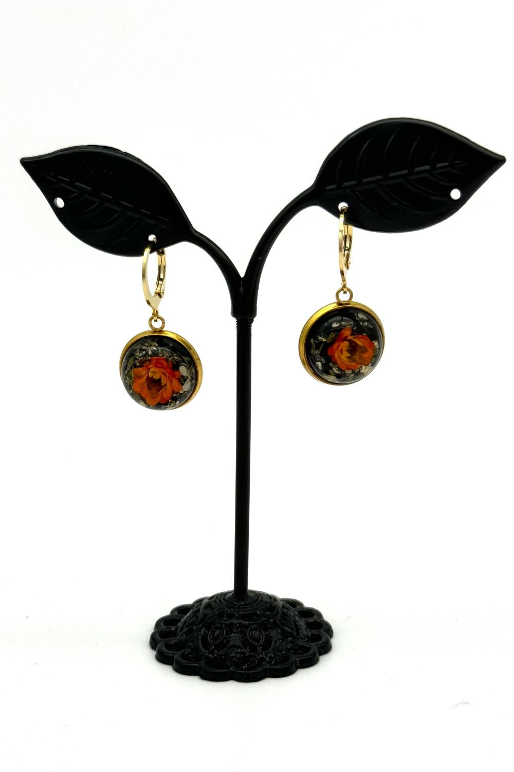 Flor Ohrringe, Black/Orange