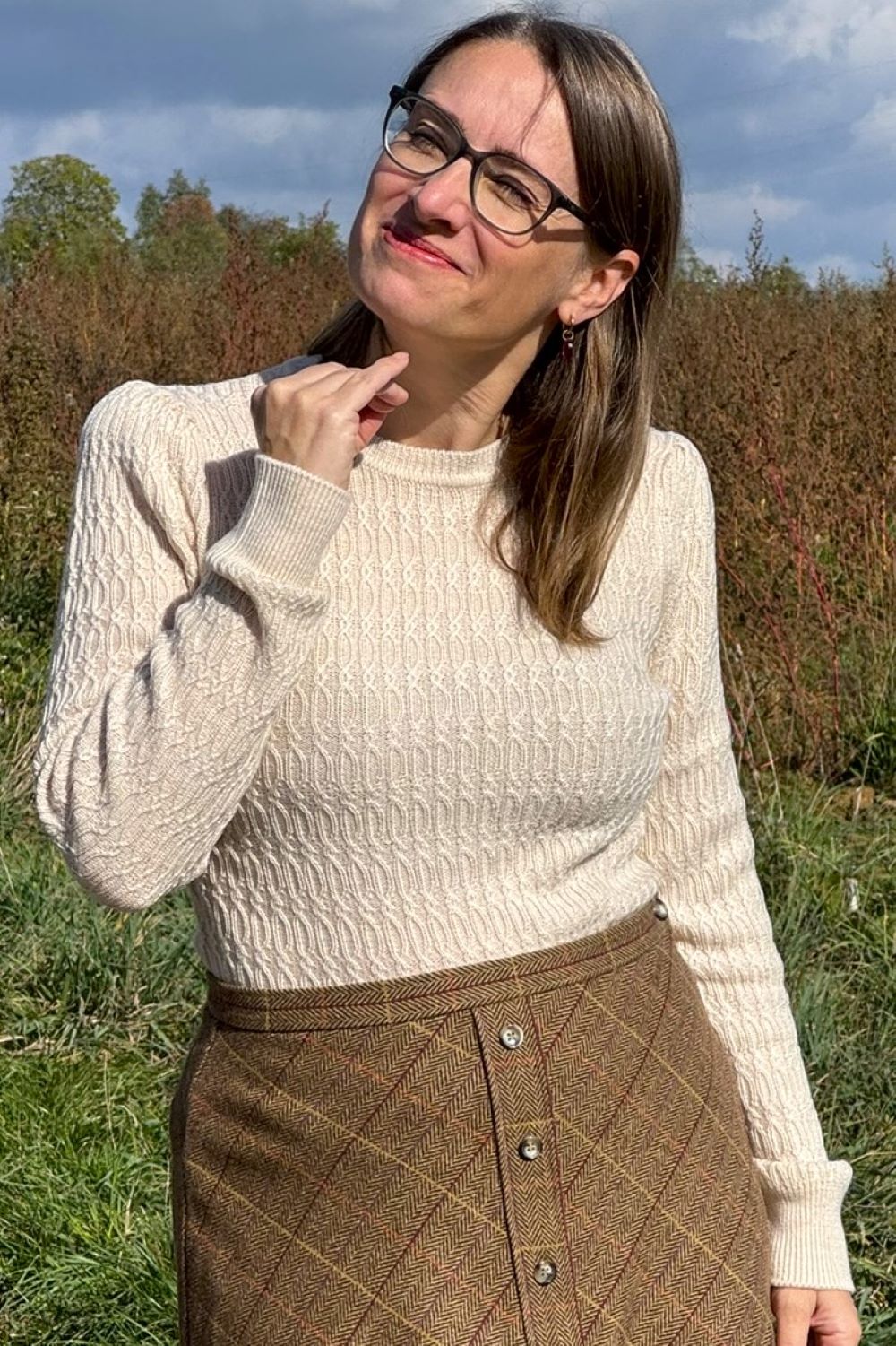 The All Round Sweater, Antique White Mélange Wool - Strickpulli wollweiß