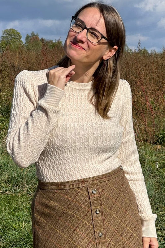 The All Round Sweater, Antique White Mélange Wool - Strickpulli wollweiß