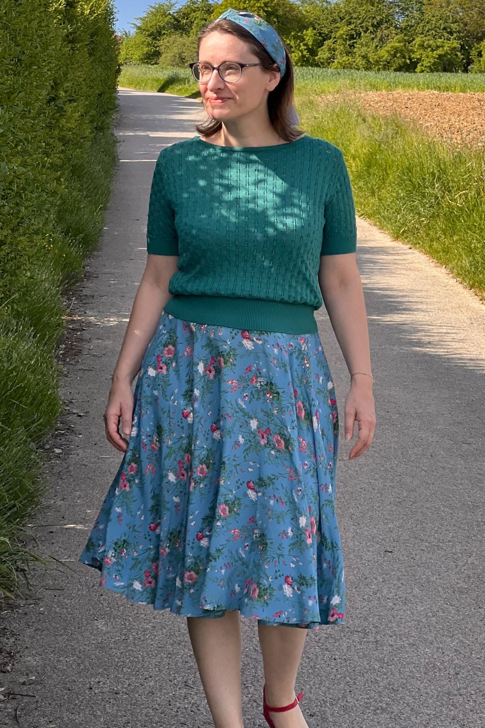 Circle Skirt Fieldbouquet, Blau