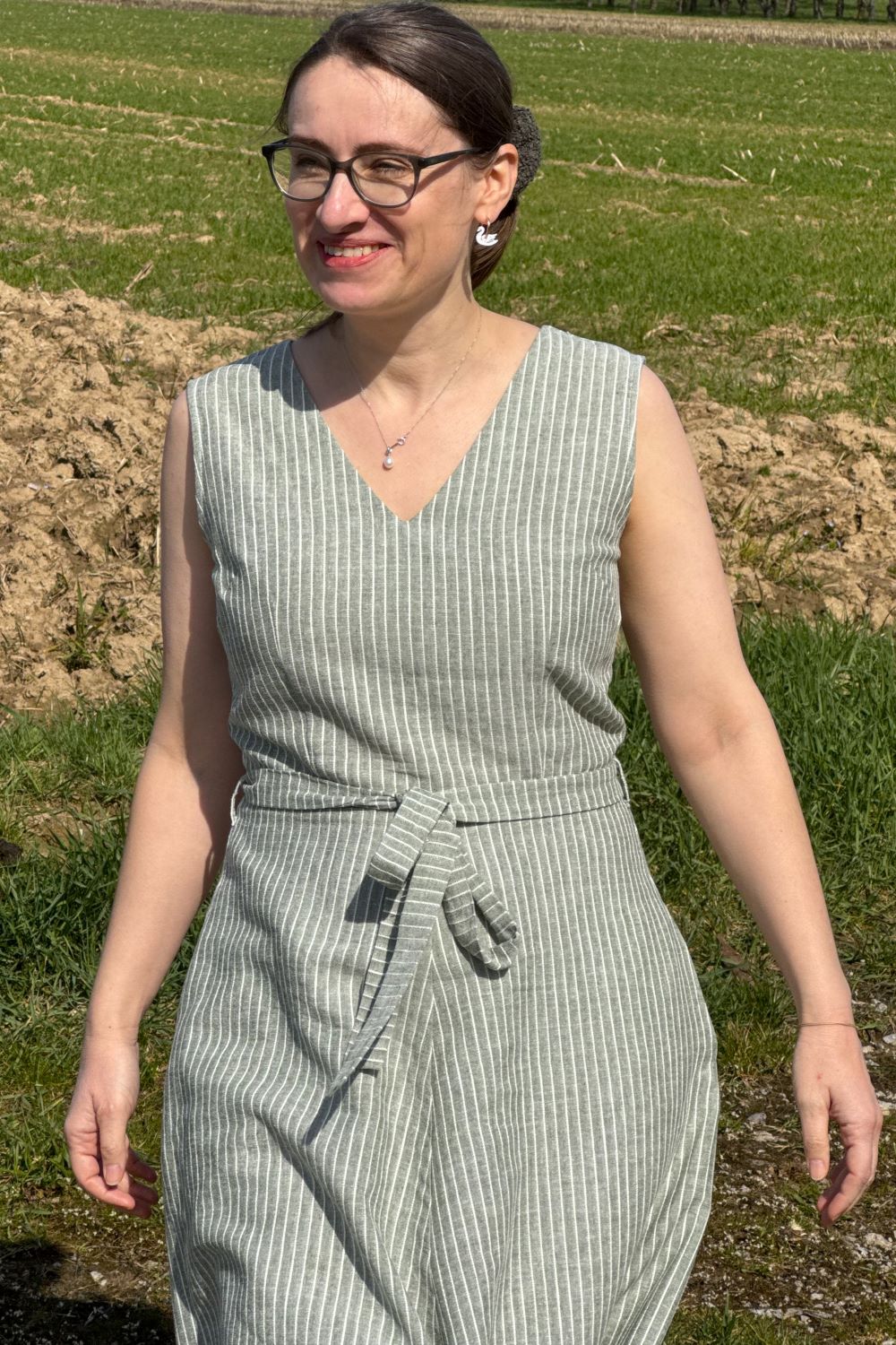 Kleid Donna Dress Linen Stripe, Olive