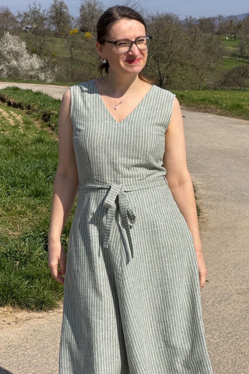 Kleid Donna Dress Linen Stripe, Olive