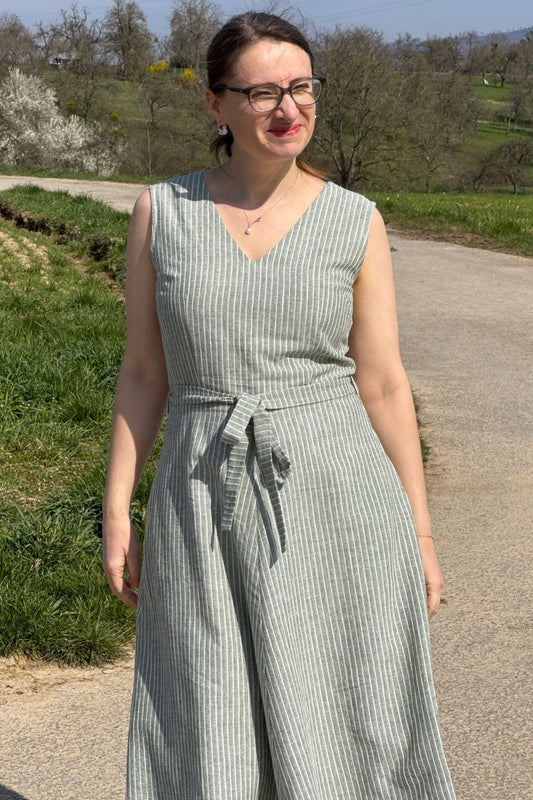 Kleid Donna Dress Linen Stripe, Olive