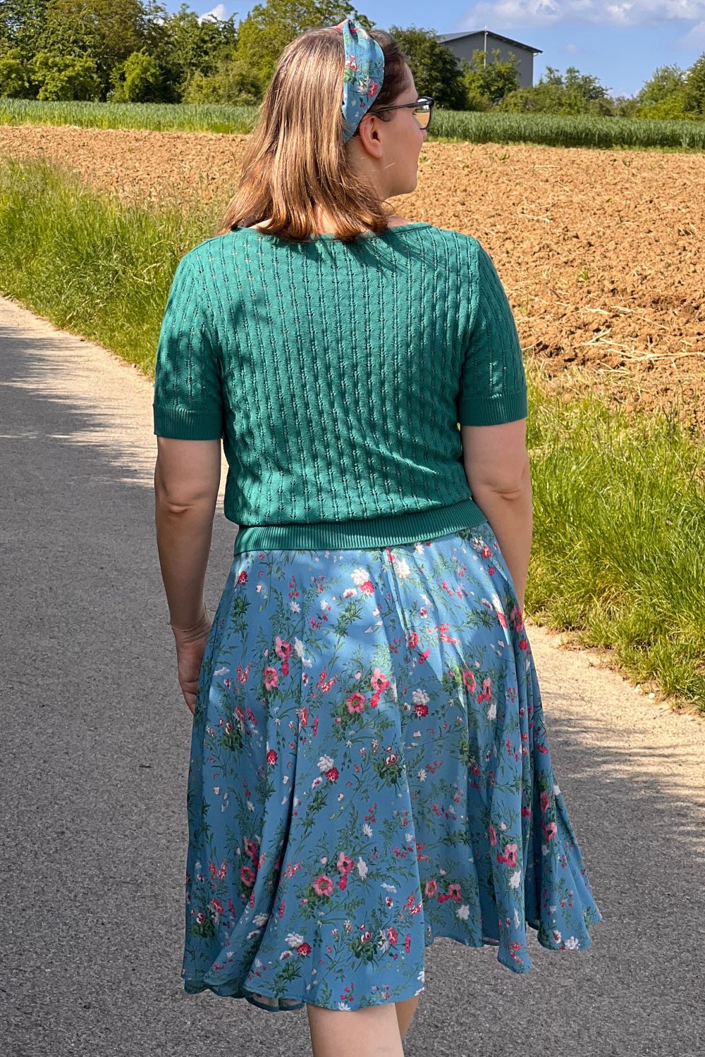 Circle Skirt Fieldbouquet, Blau
