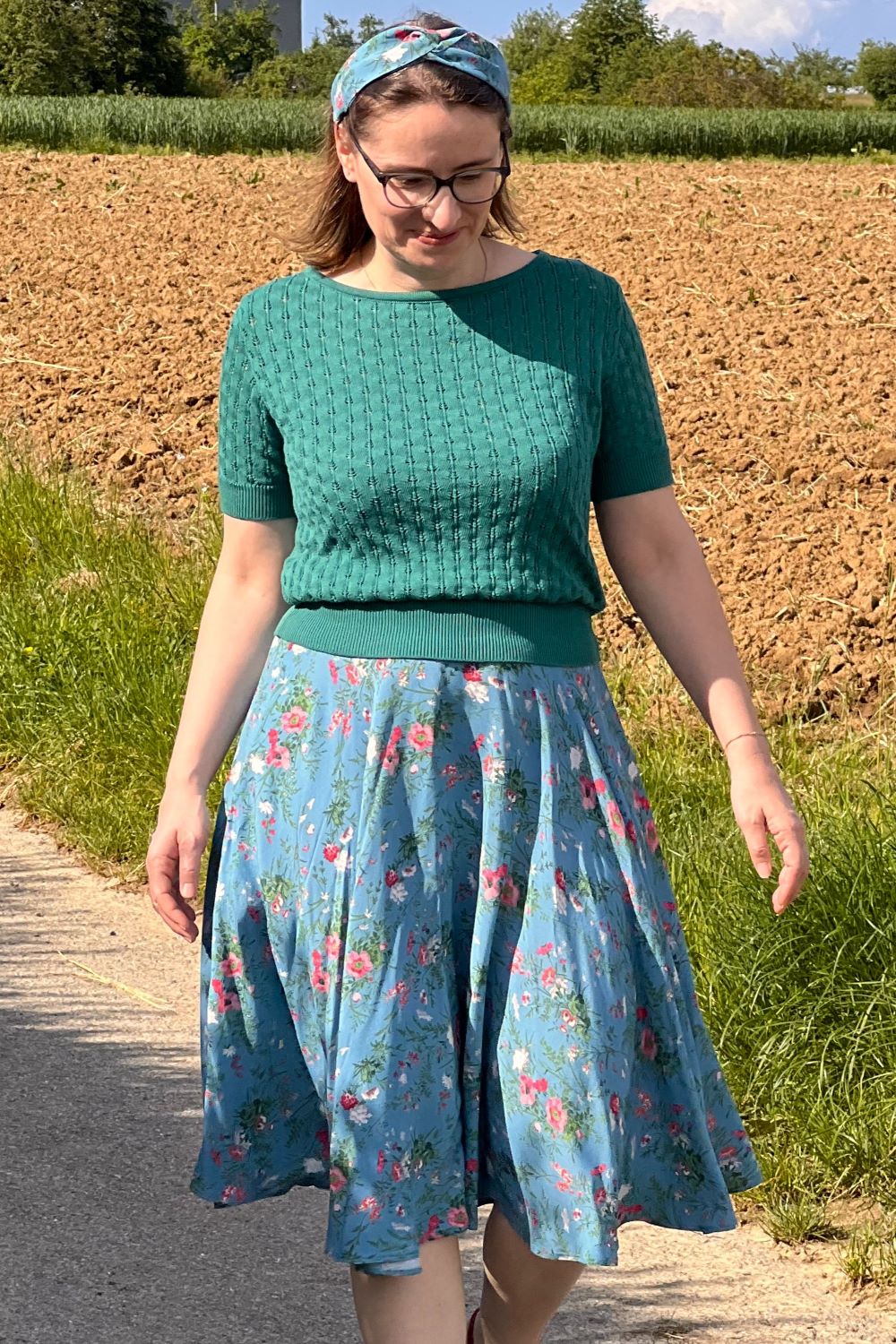 Circle Skirt Fieldbouquet, Blau
