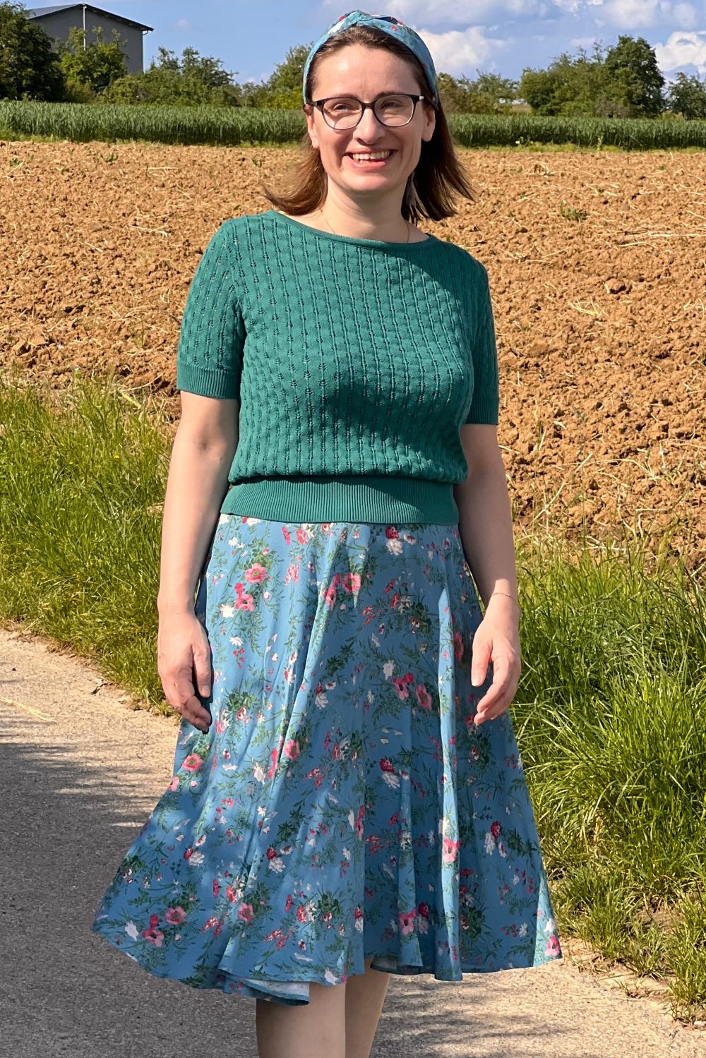 Circle Skirt Fieldbouquet, Blau