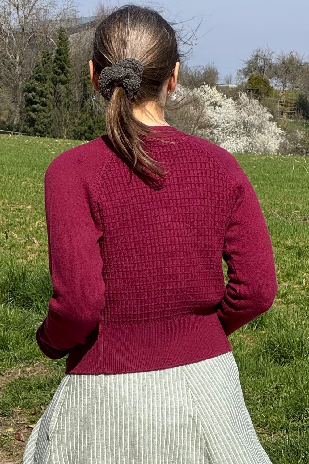 The Cable Knit College Cardi, Wine Cotton/Cashmere