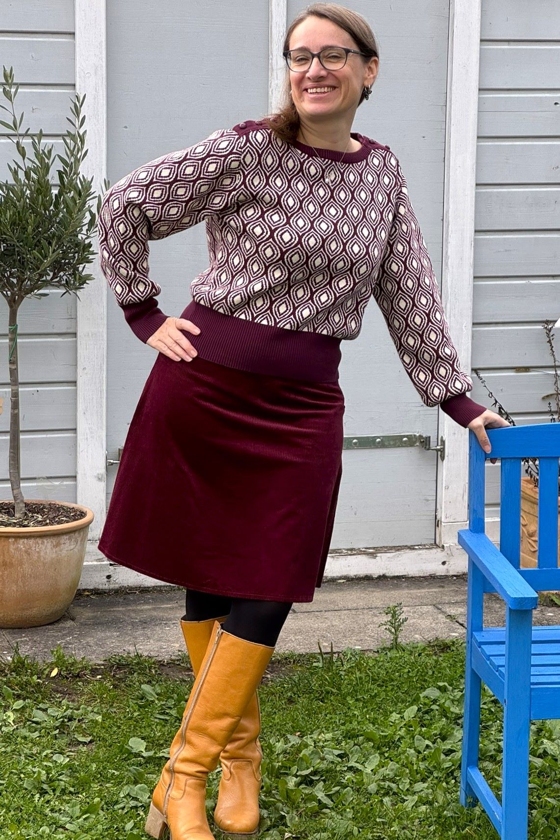 Strickpulli mit Muster, Fig - lockerer Retropulli in feige weiß