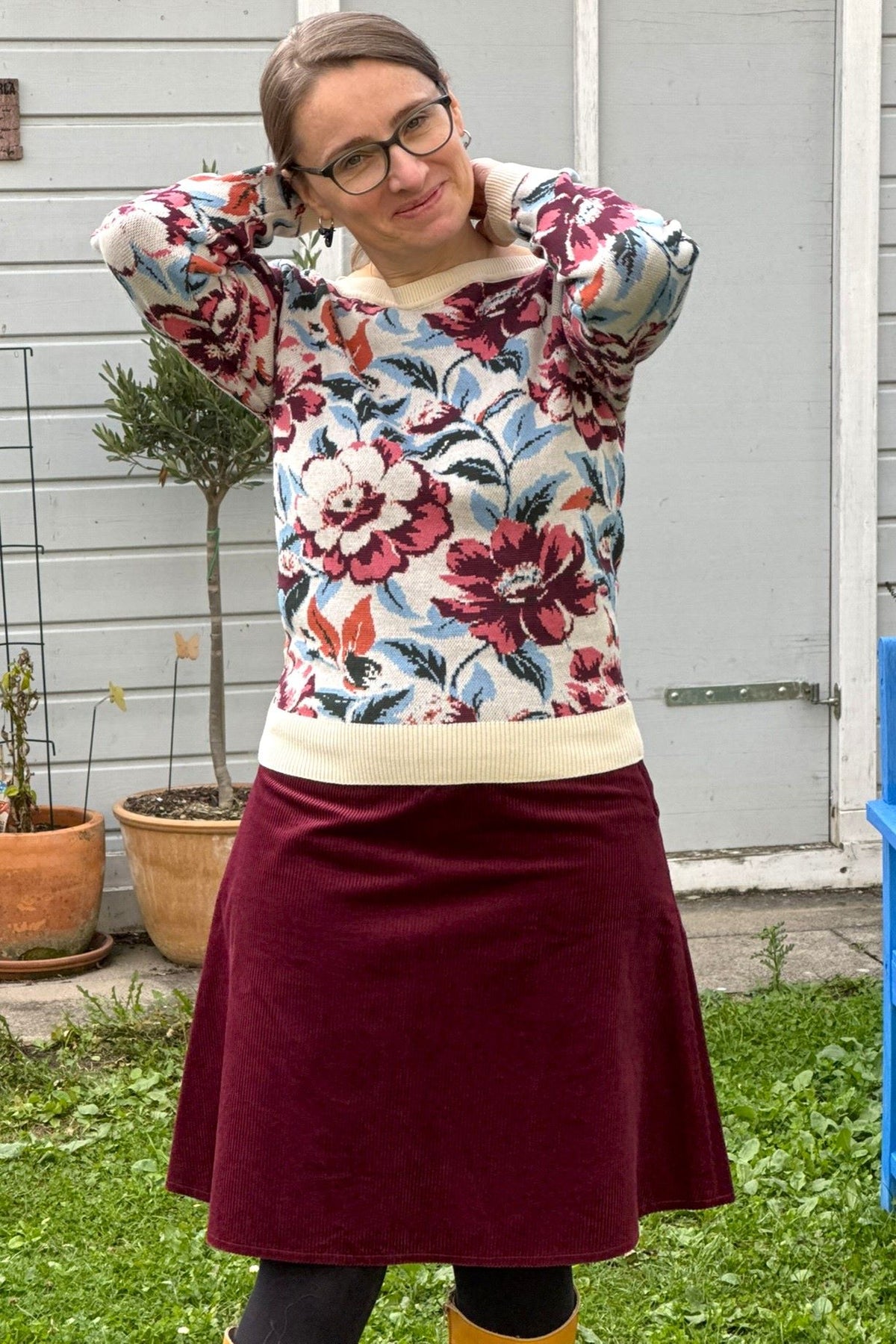 Strickpulli Romantic, Ivory - Pulli Blumenmuster in rosa blau weiß