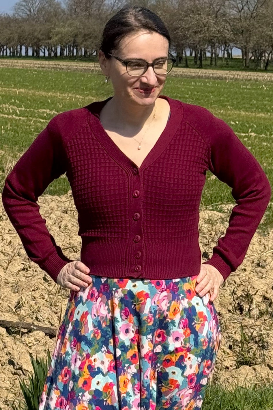The Cable Knit College Cardi, Wine Cotton/Cashmere