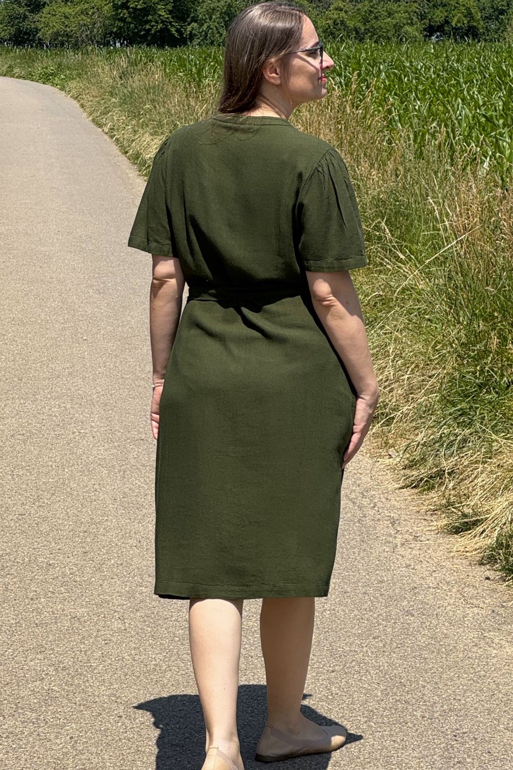 Kleid Button Through Linen Dress, Seaweed