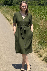 Kleid Button Through Linen Dress, Seaweed