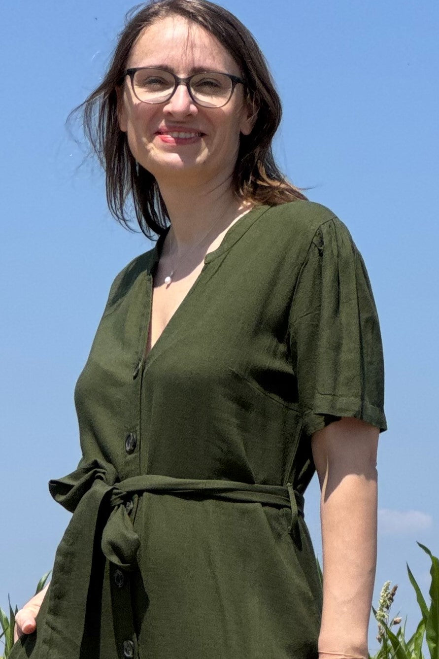 Kleid Button Through Linen Dress, Seaweed