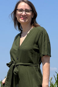 Kleid Button Through Linen Dress, Seaweed