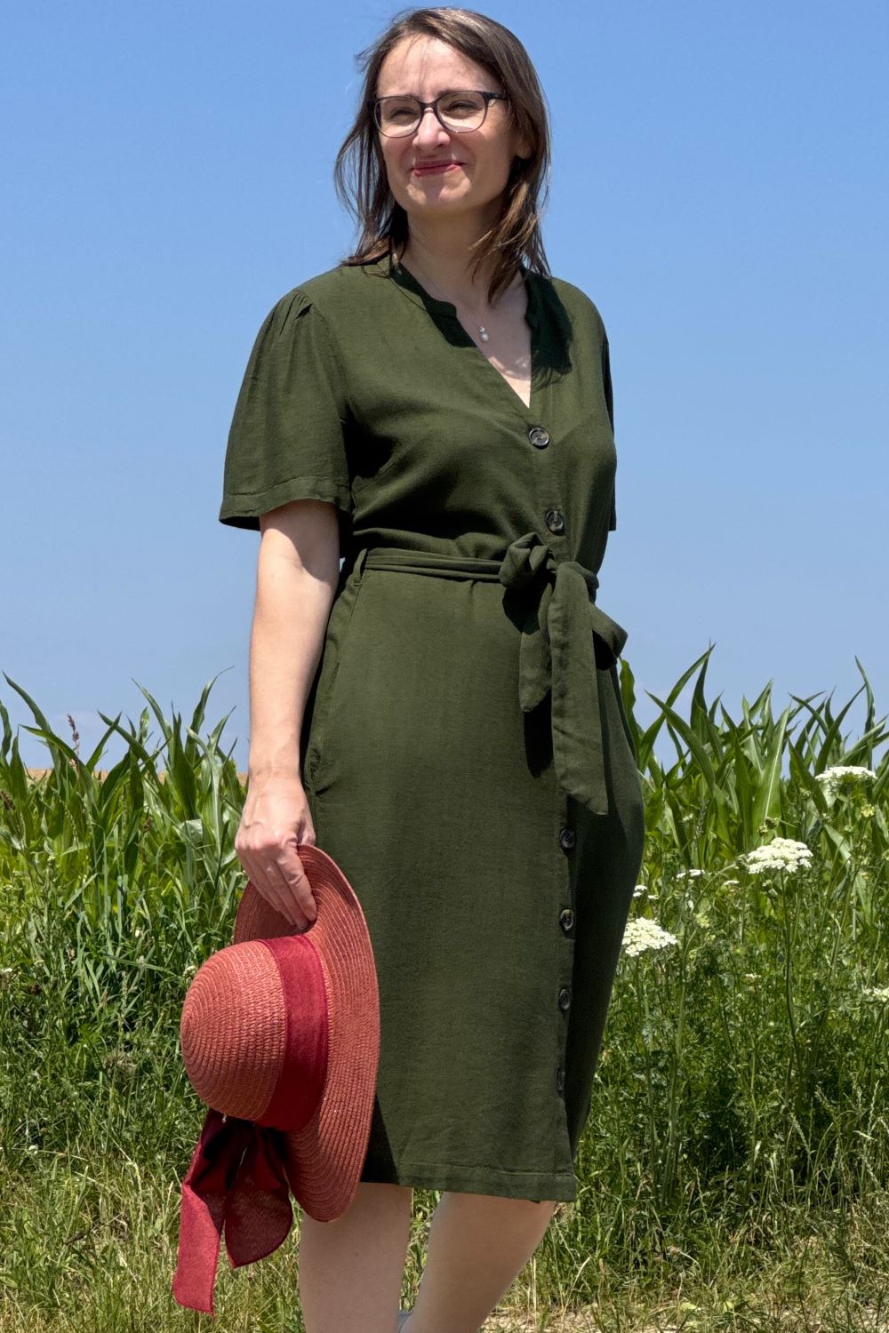 Kleid Button Through Linen Dress, Seaweed