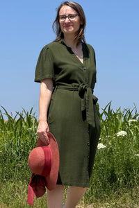 Kleid Button Through Linen Dress, Seaweed