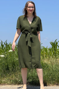 Kleid Button Through Linen Dress, Seaweed