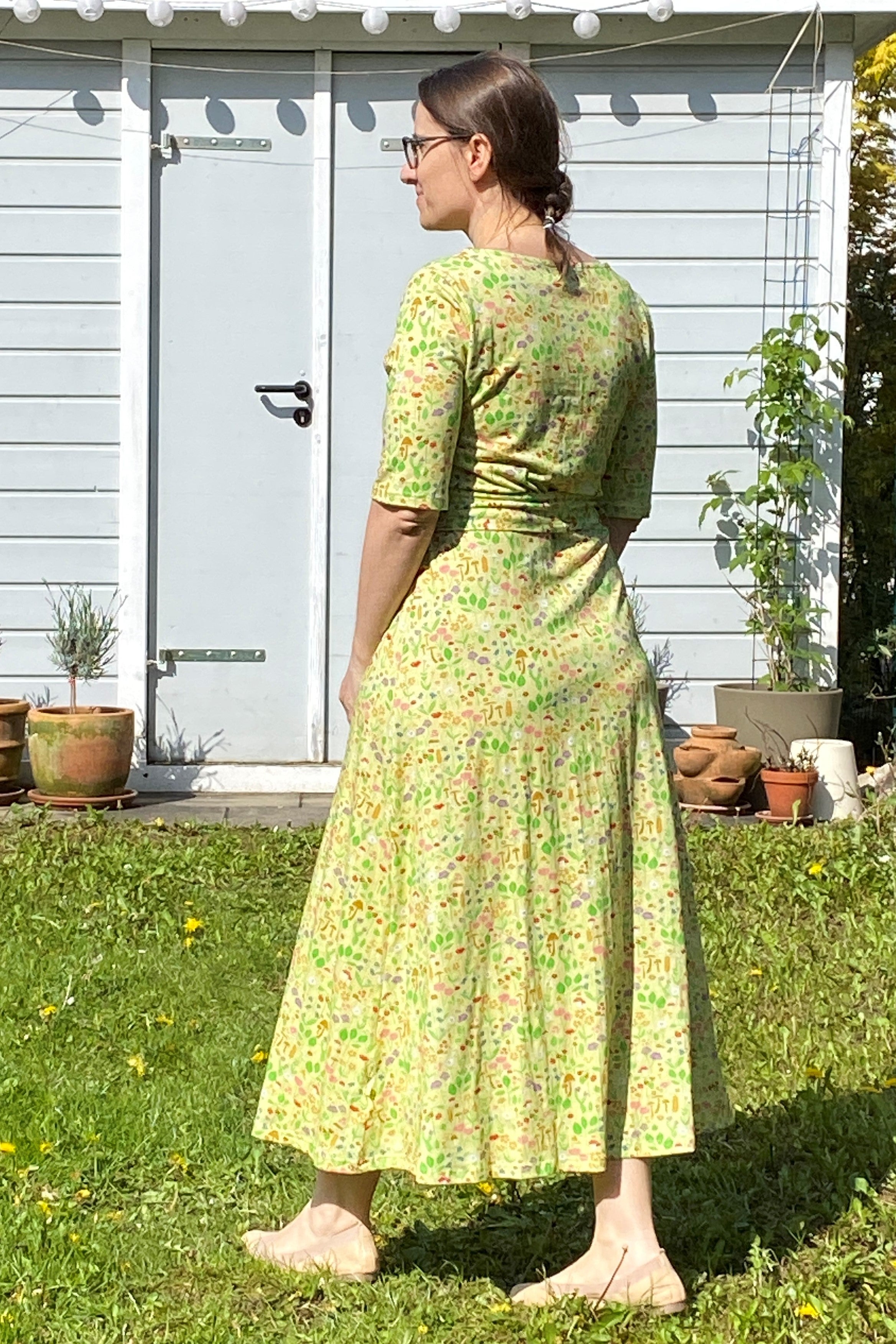 Daneflora Slub Jersey Dress, pale yellow botanical