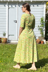 Daneflora Slub Jersey Dress, pale yellow botanical