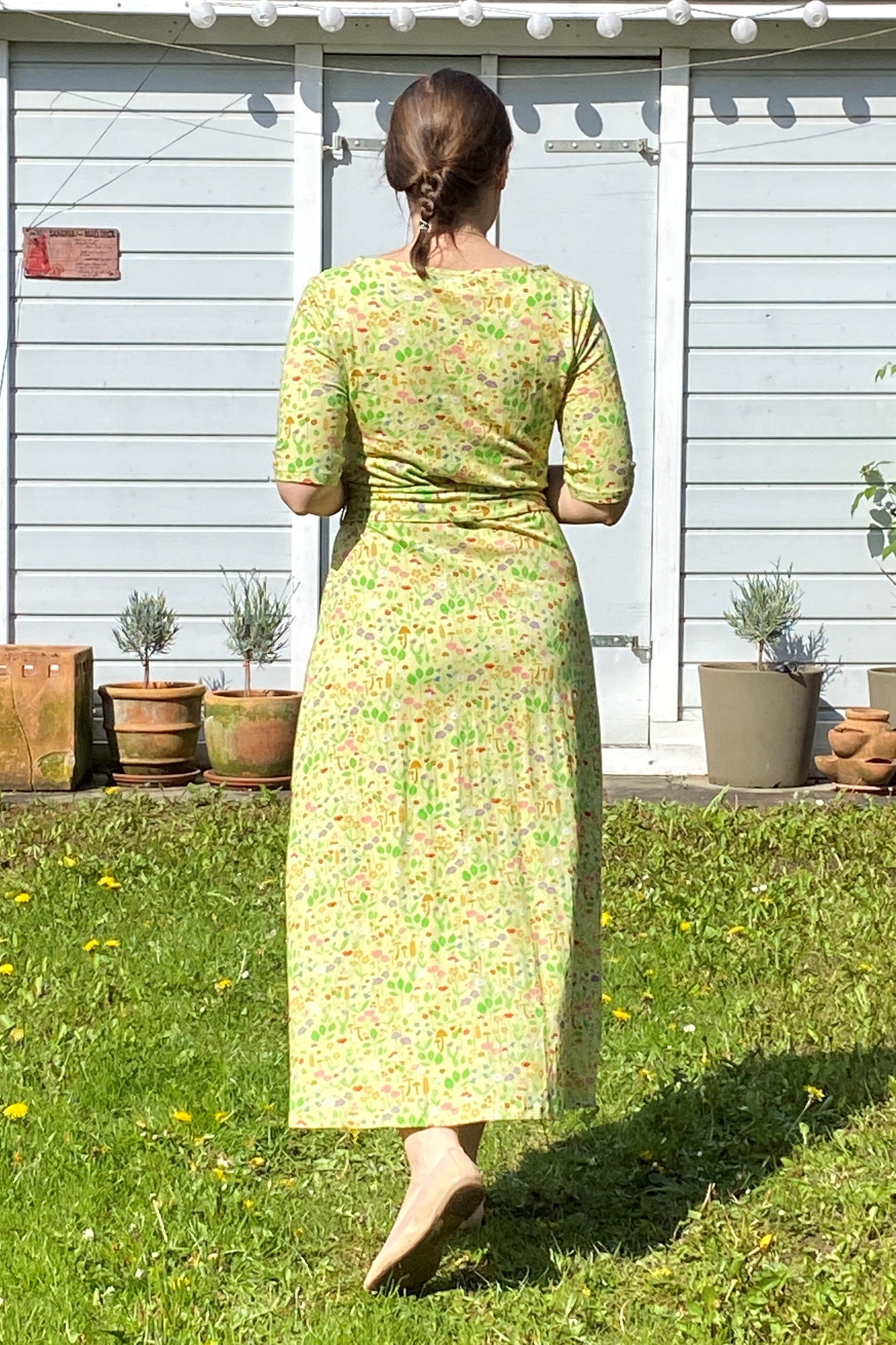 Daneflora Slub Jersey Dress, pale yellow botanical