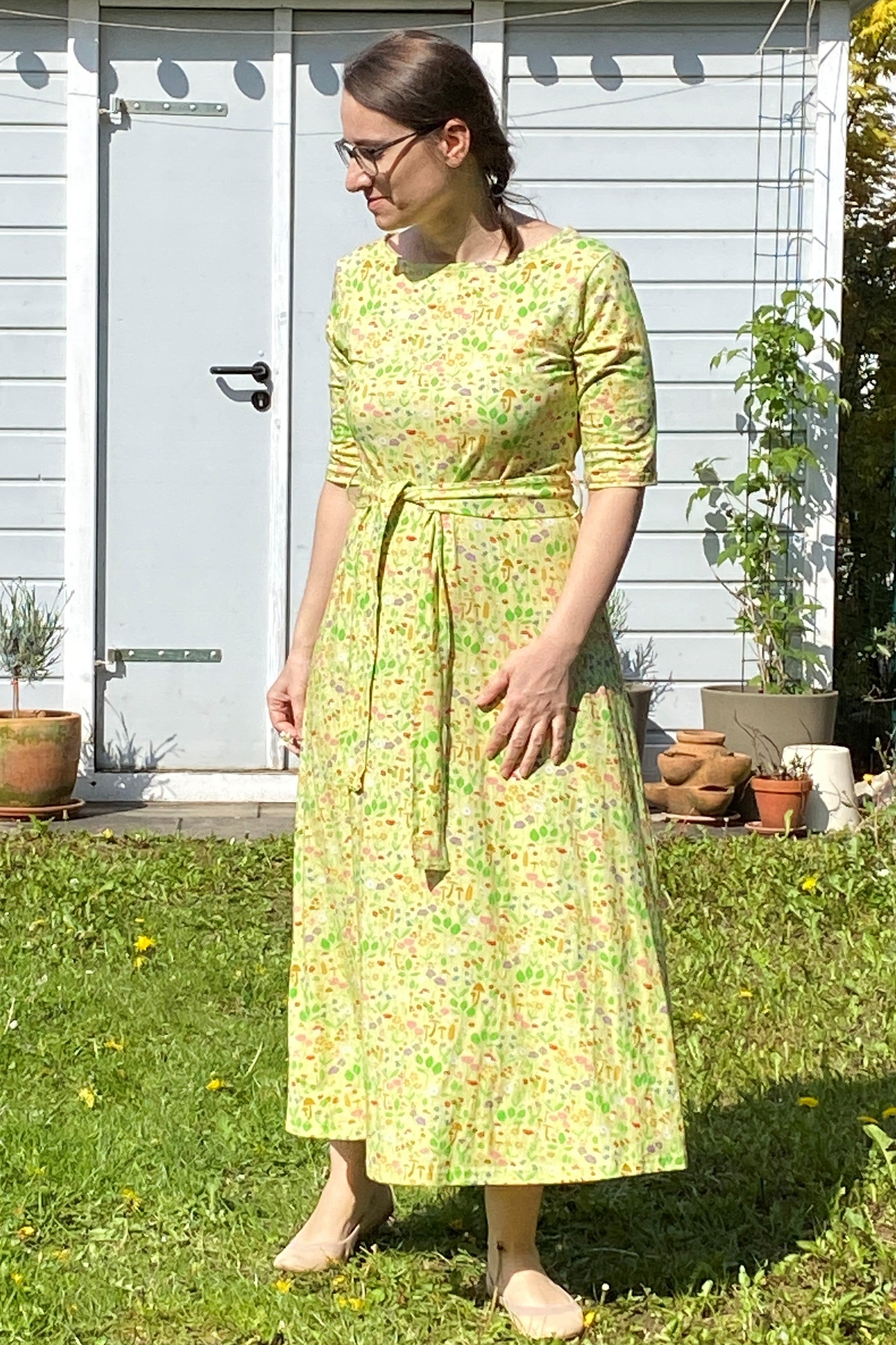 Daneflora Slub Jersey Dress, pale yellow botanical